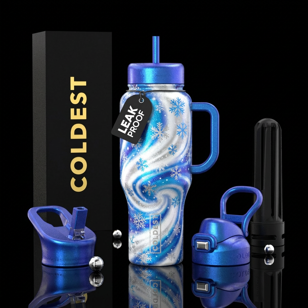Snow swirls water bottle design