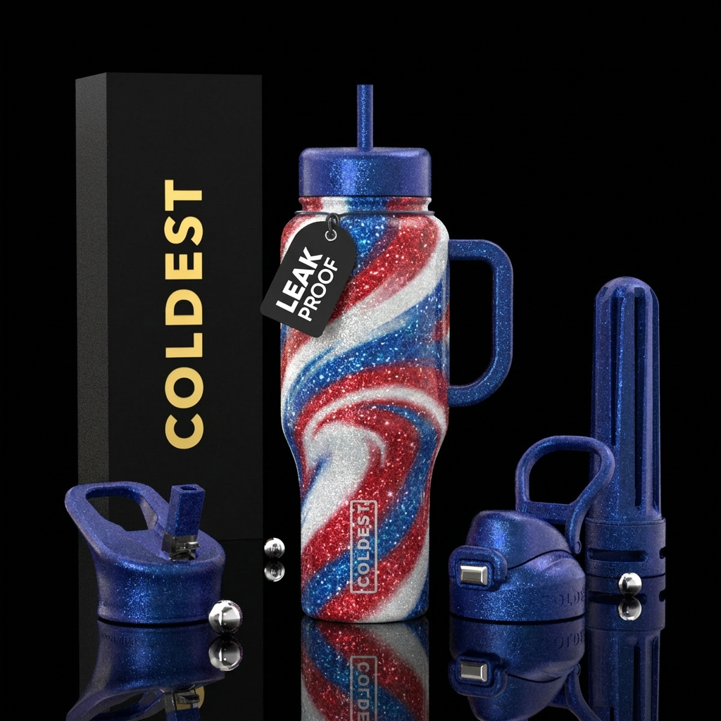 Glitter Swirl USA water bottle design