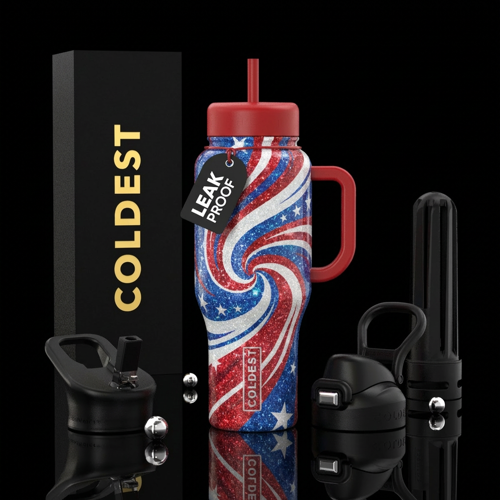 Glitter Swirl USA water bottle design