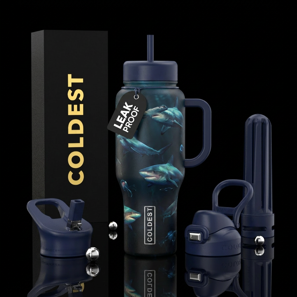 Deep sea sharks water bottle design
