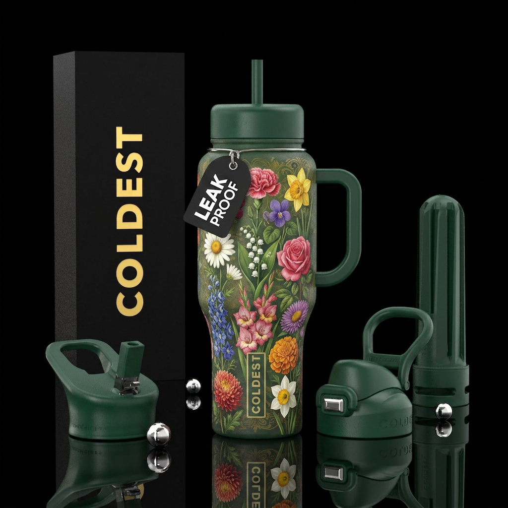 Vintage Birth Month Flowers water bottle design
