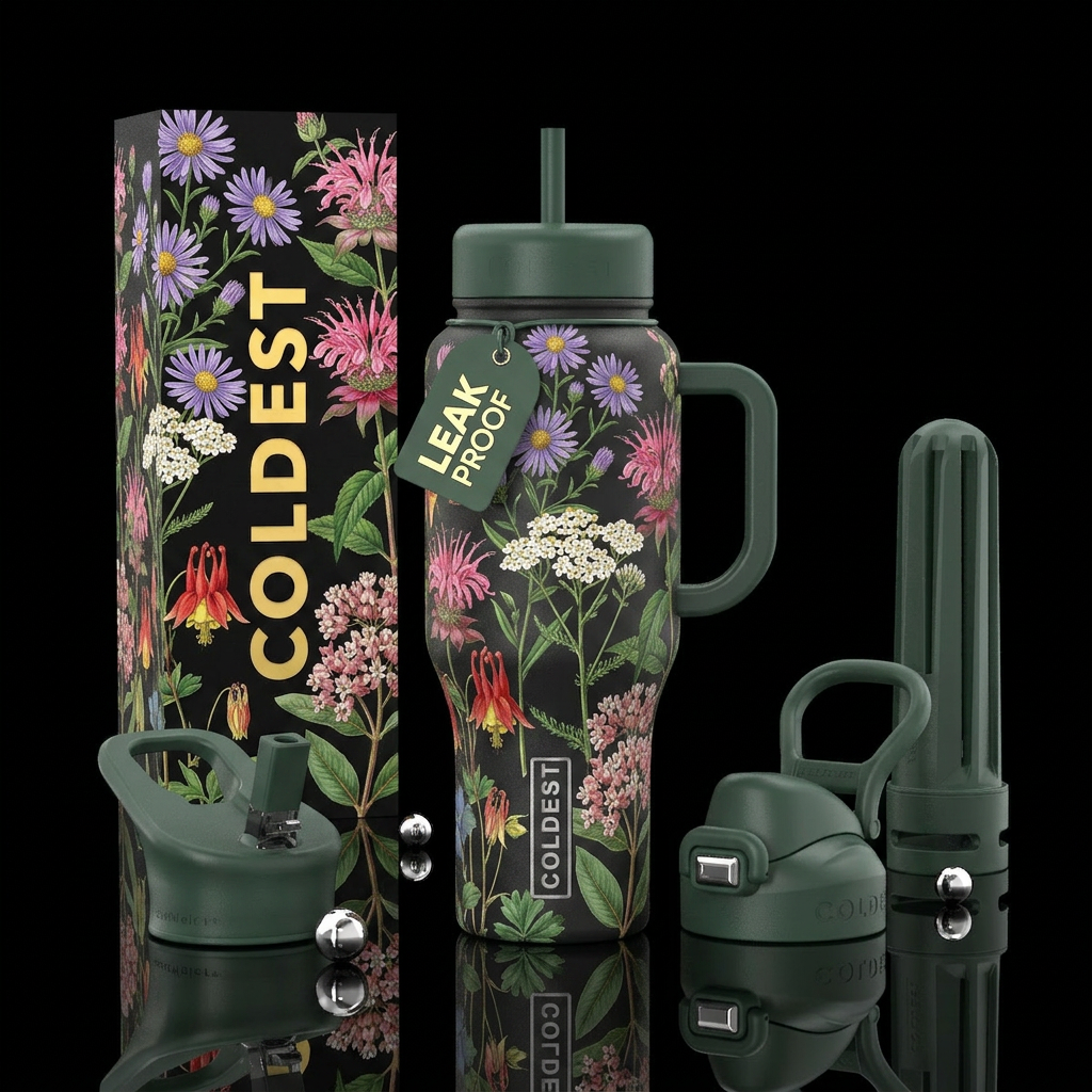 MA Native Flowers water bottle design