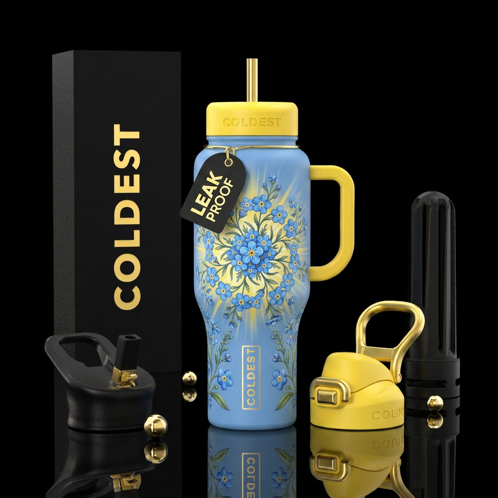 Forget-me-nots radial water bottle design