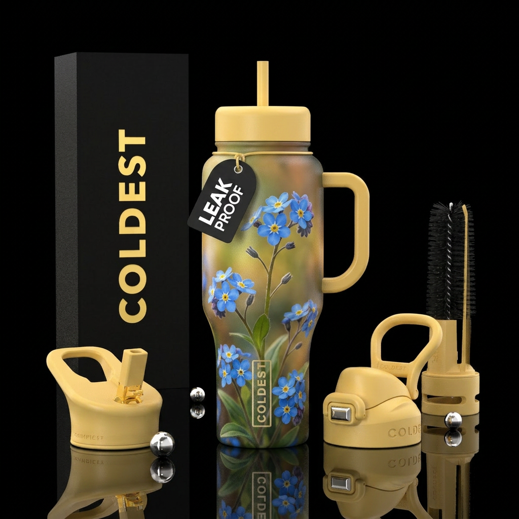 Forget-me-nots field water bottle design