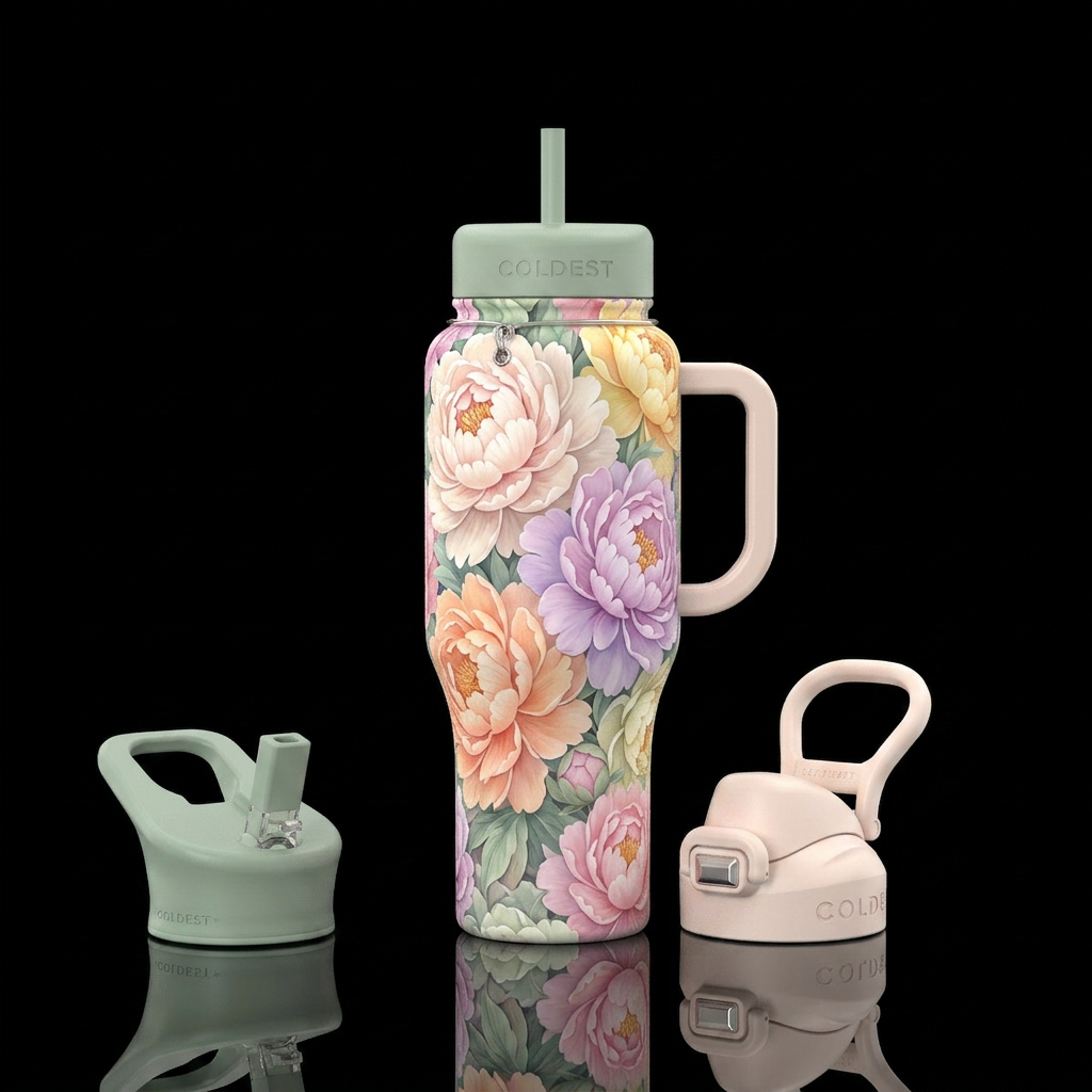 Pastel Peonies water bottle design