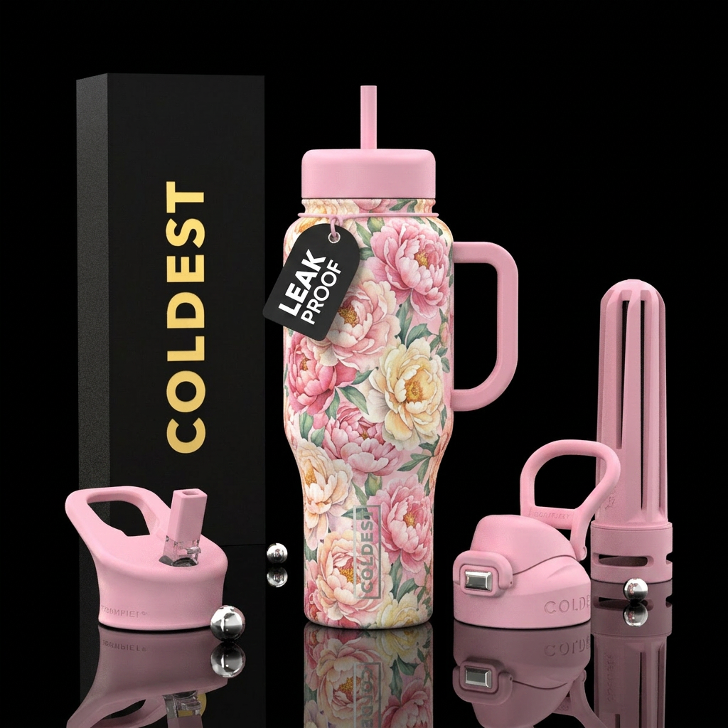 Baby Pink Peonies water bottle design