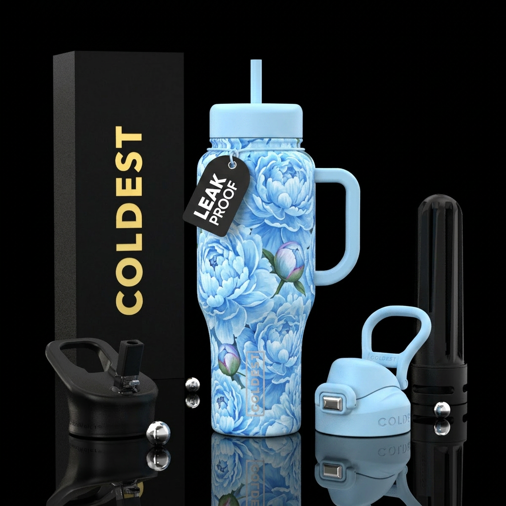 Baby Blue Peonies water bottle design