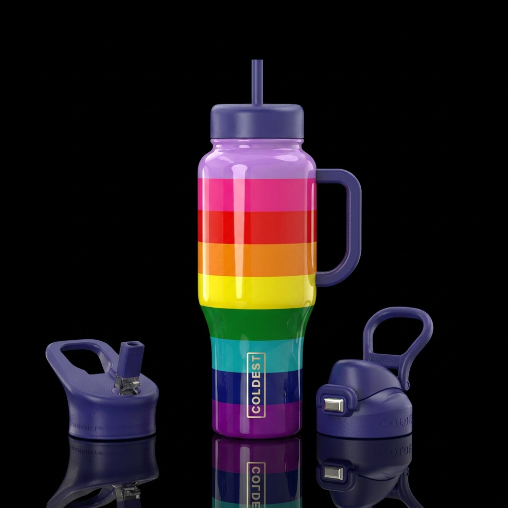 Gilbert Baker Nine-Stripe Pride Flag water bottle design