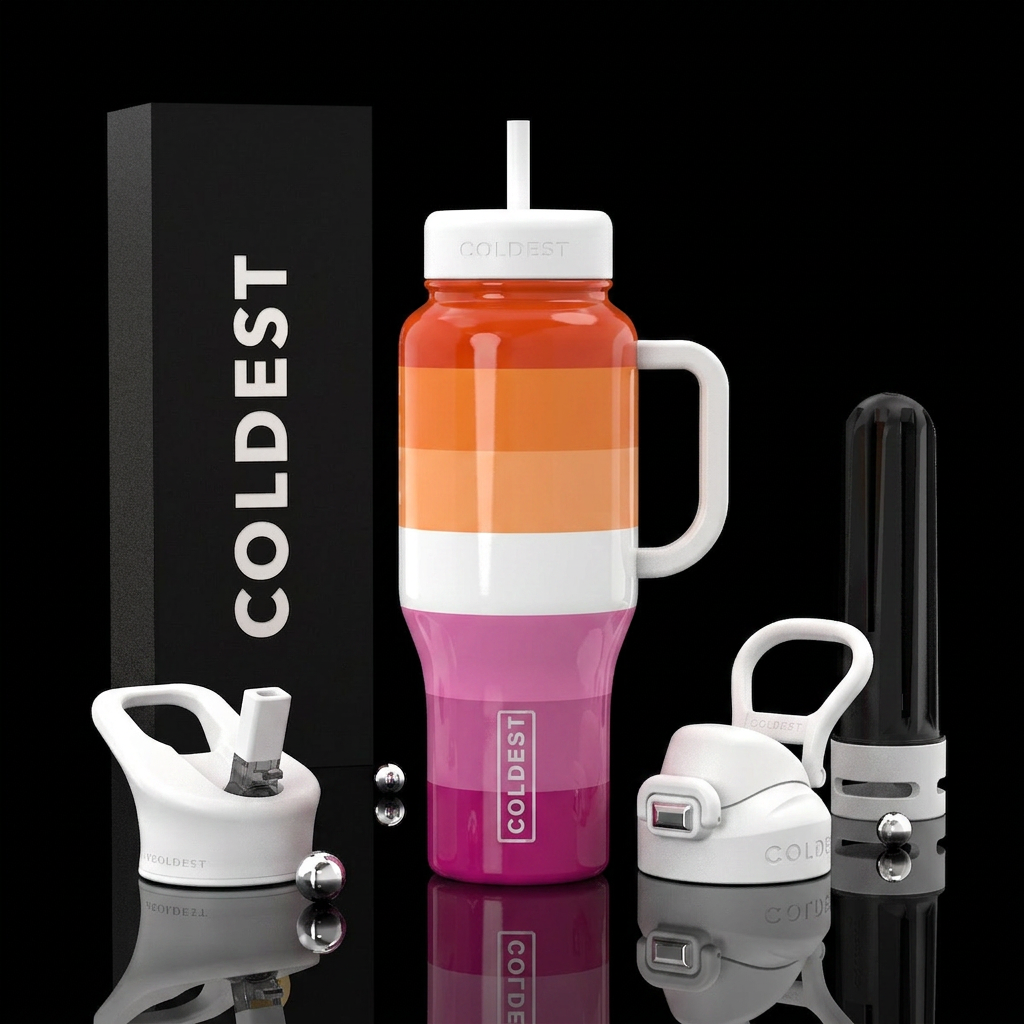 Sunset Lesbian Pride Flag (7-Stripe Version) water bottle design