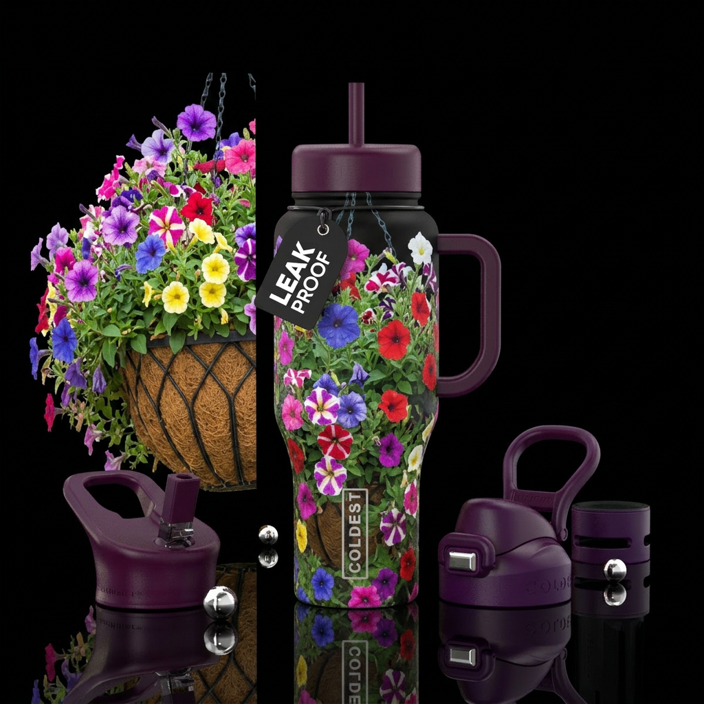 Basket of Petunias water bottle design