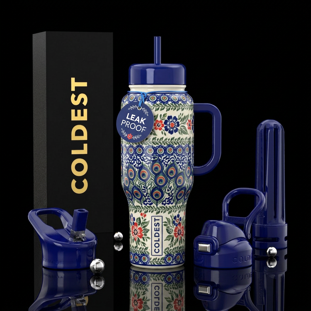 Polish Peacock Pottery water bottle design