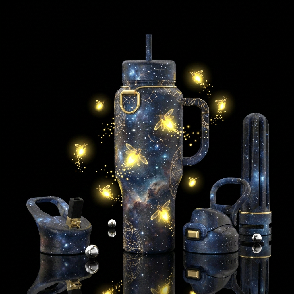 Cosmic Fireflies water bottle design