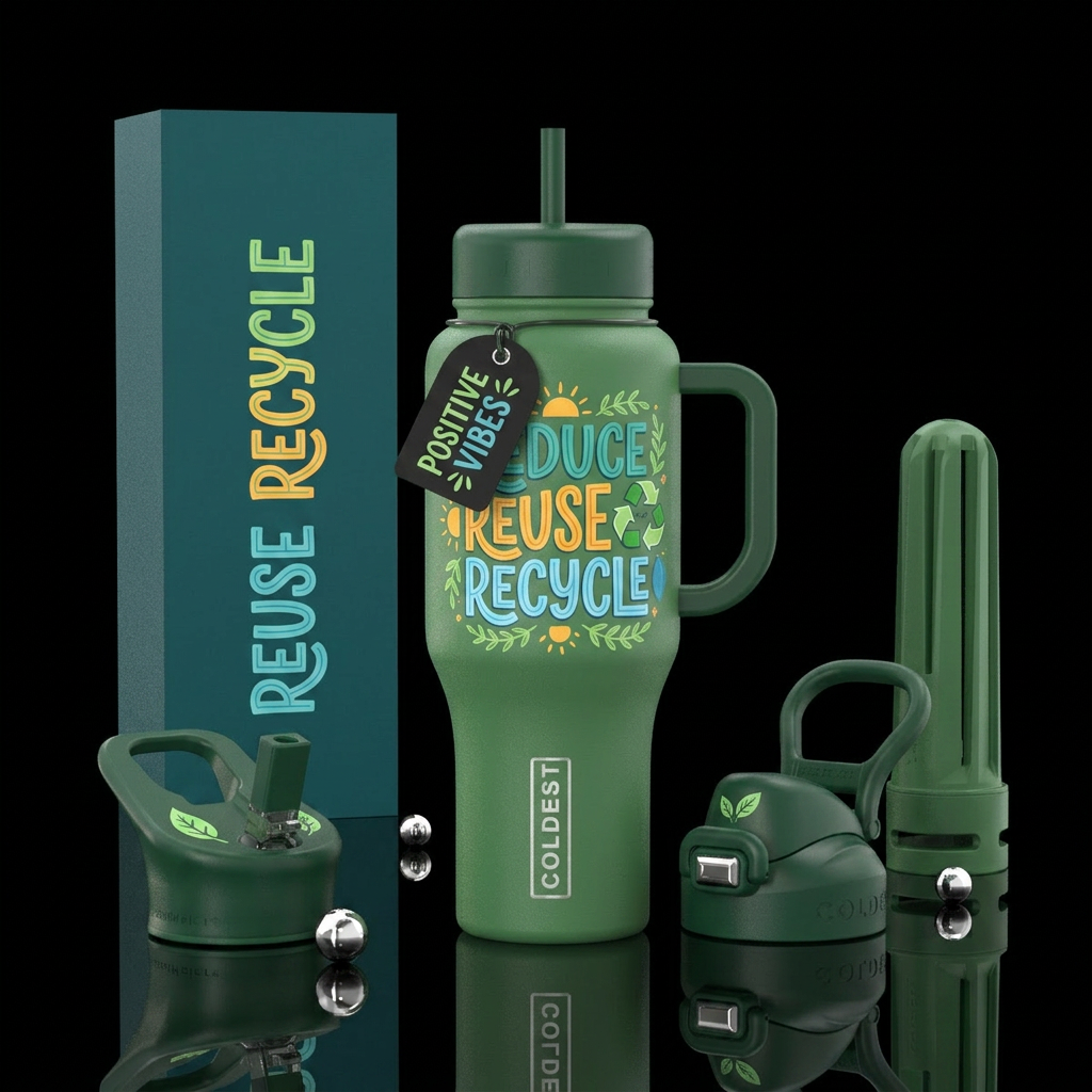 Reduce Reuse Recycle water bottle design