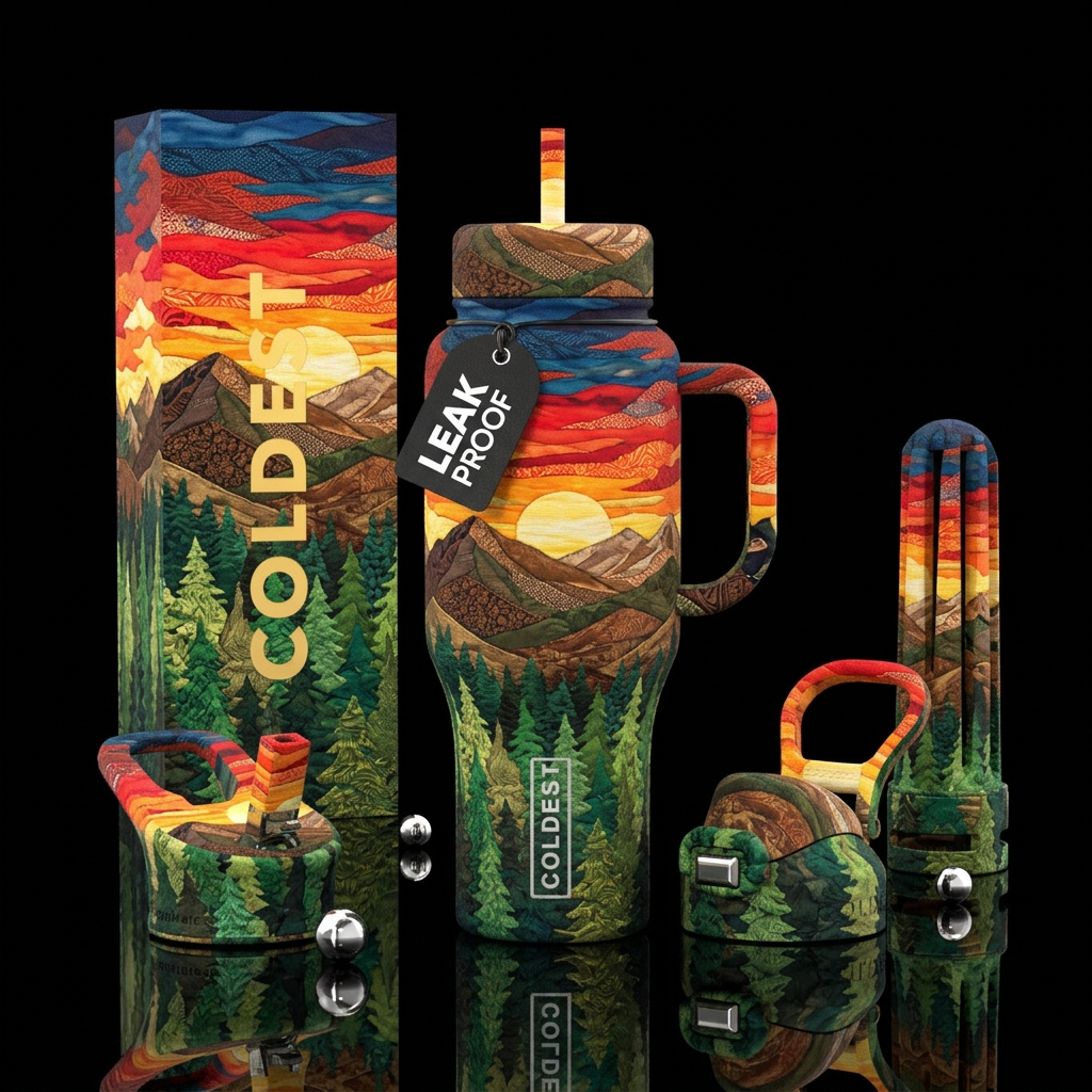 Mountain View Sunset Quilt water bottle design