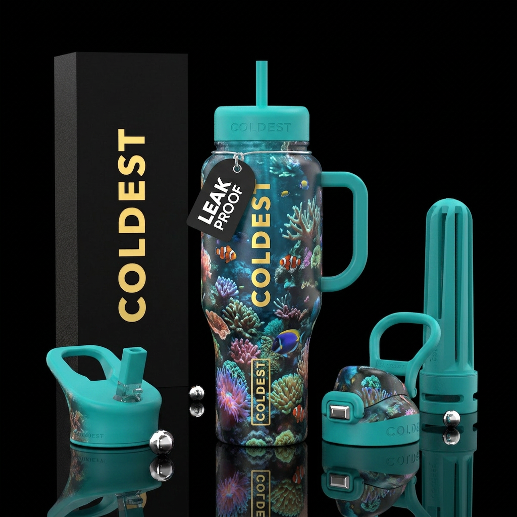 Ocean reef colorful glow water bottle design