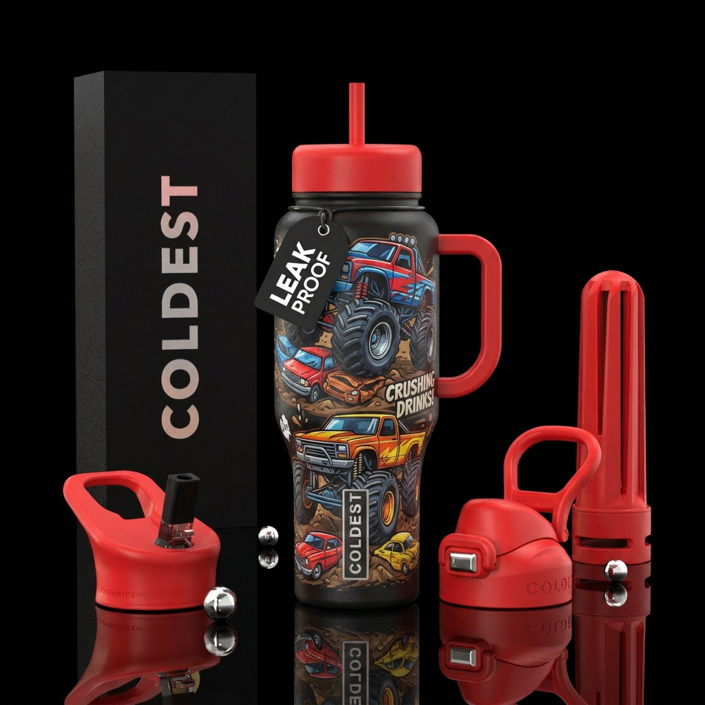 Monster truck design for kids water bottle design