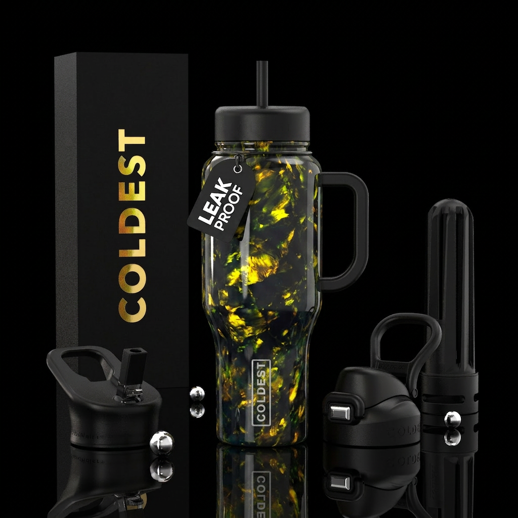 Black and yellow opal water bottle design