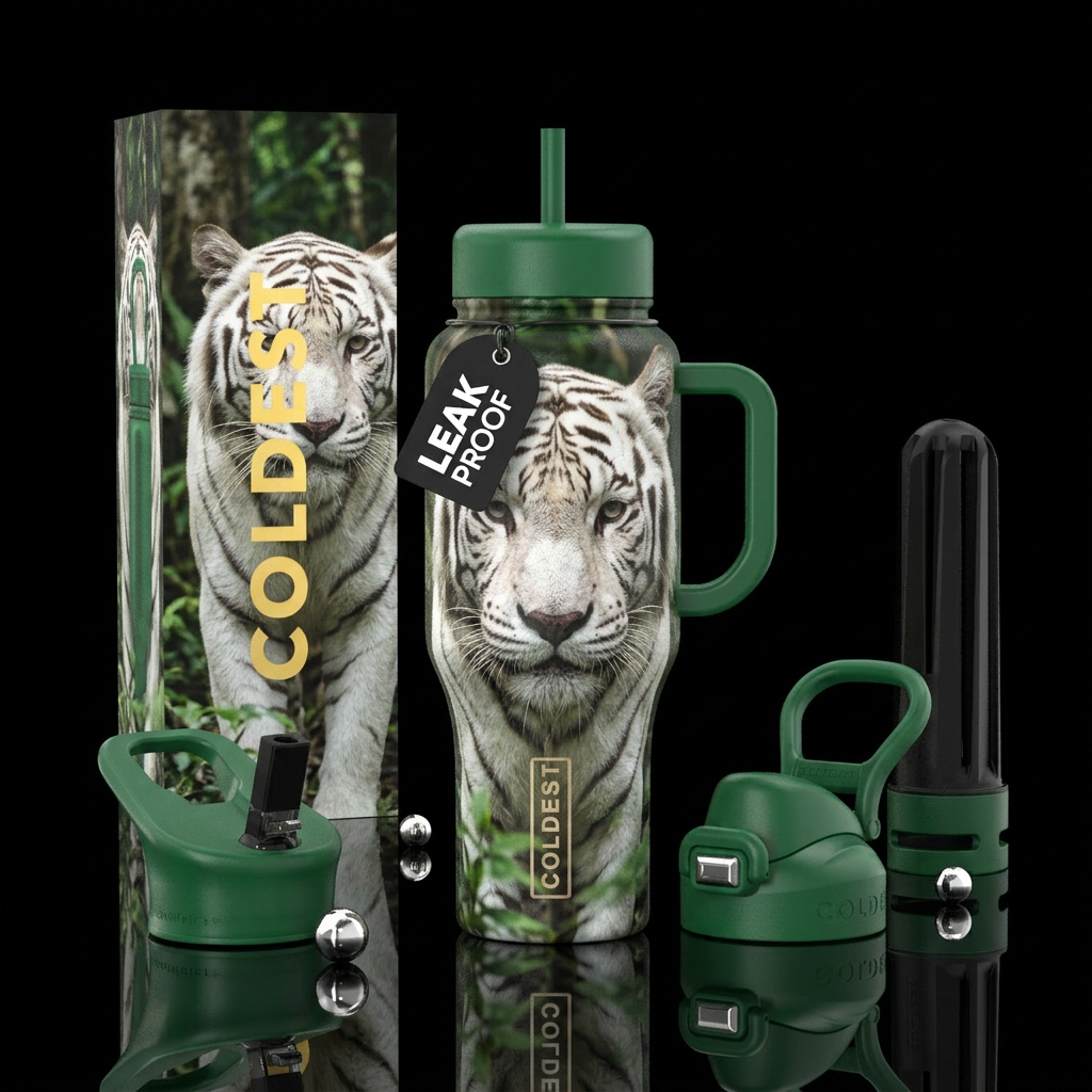 White tiger in wild water bottle design