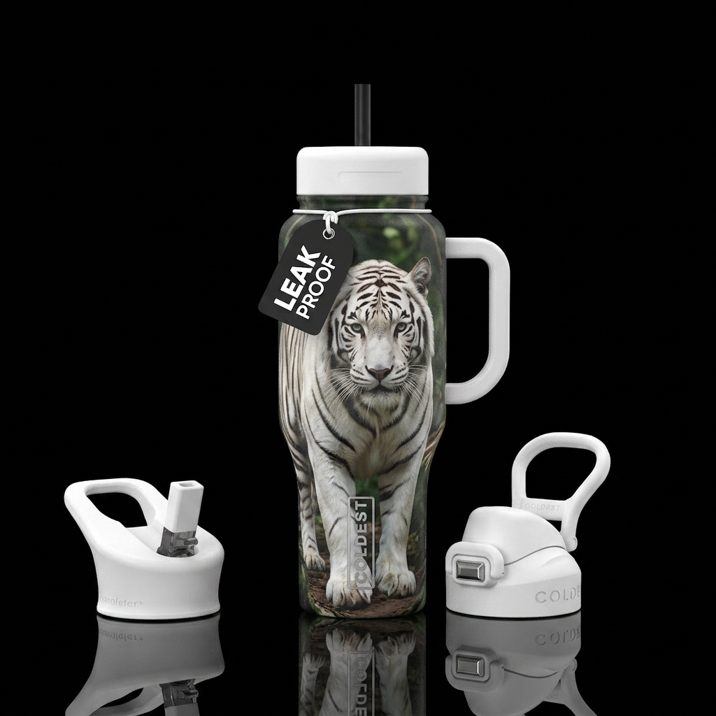 White tiger in wild water bottle design
