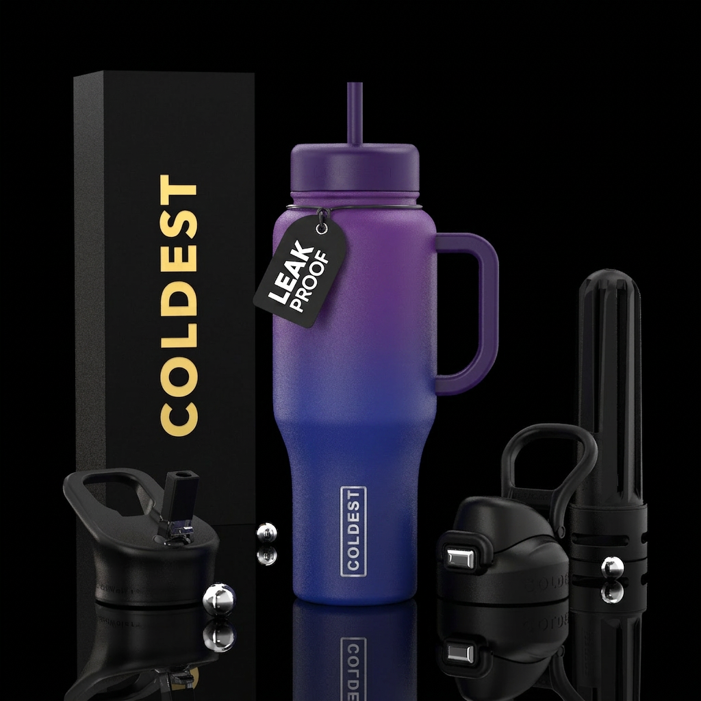 Deep purple and blue ombre water bottle design