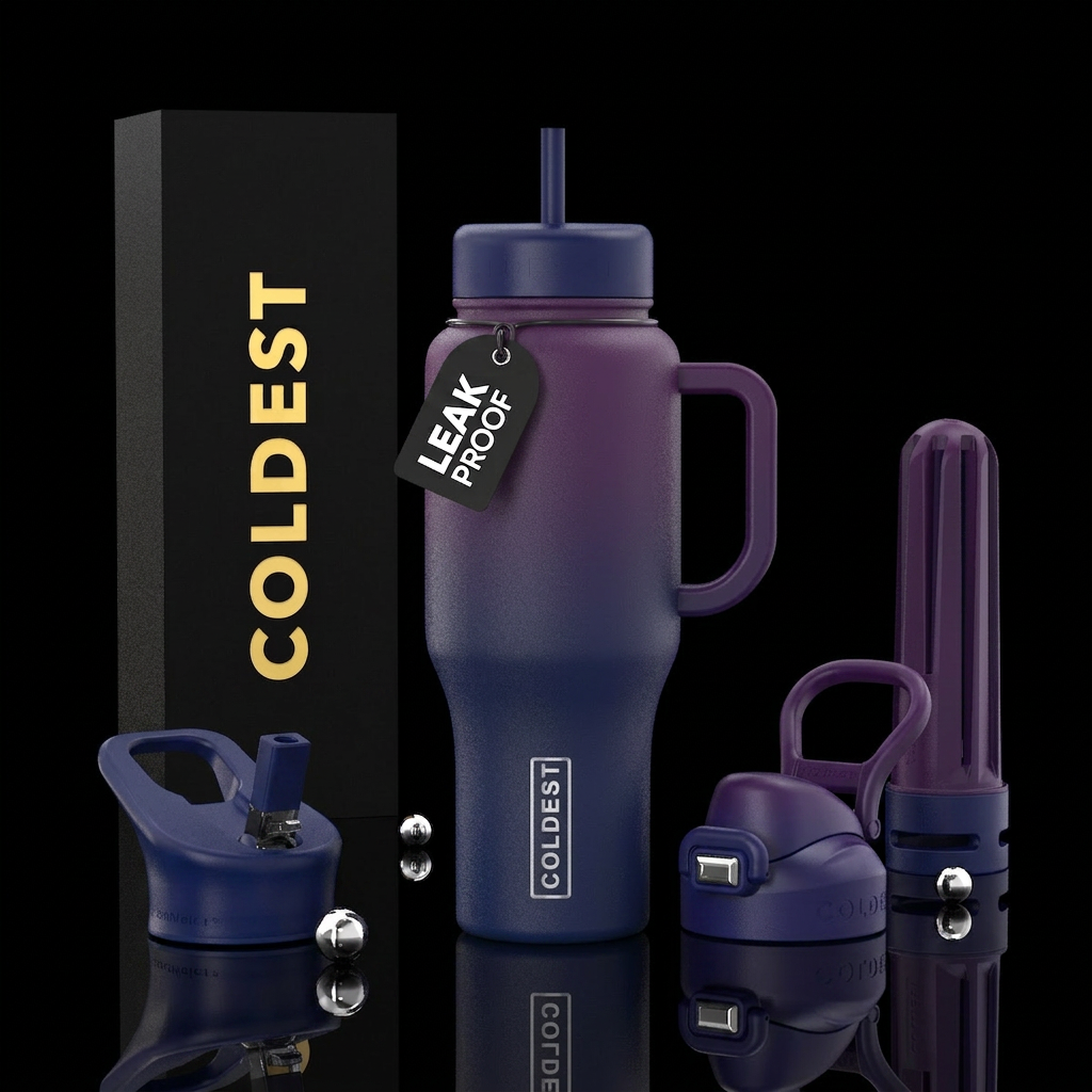 Deep purple and blue ombre water bottle design
