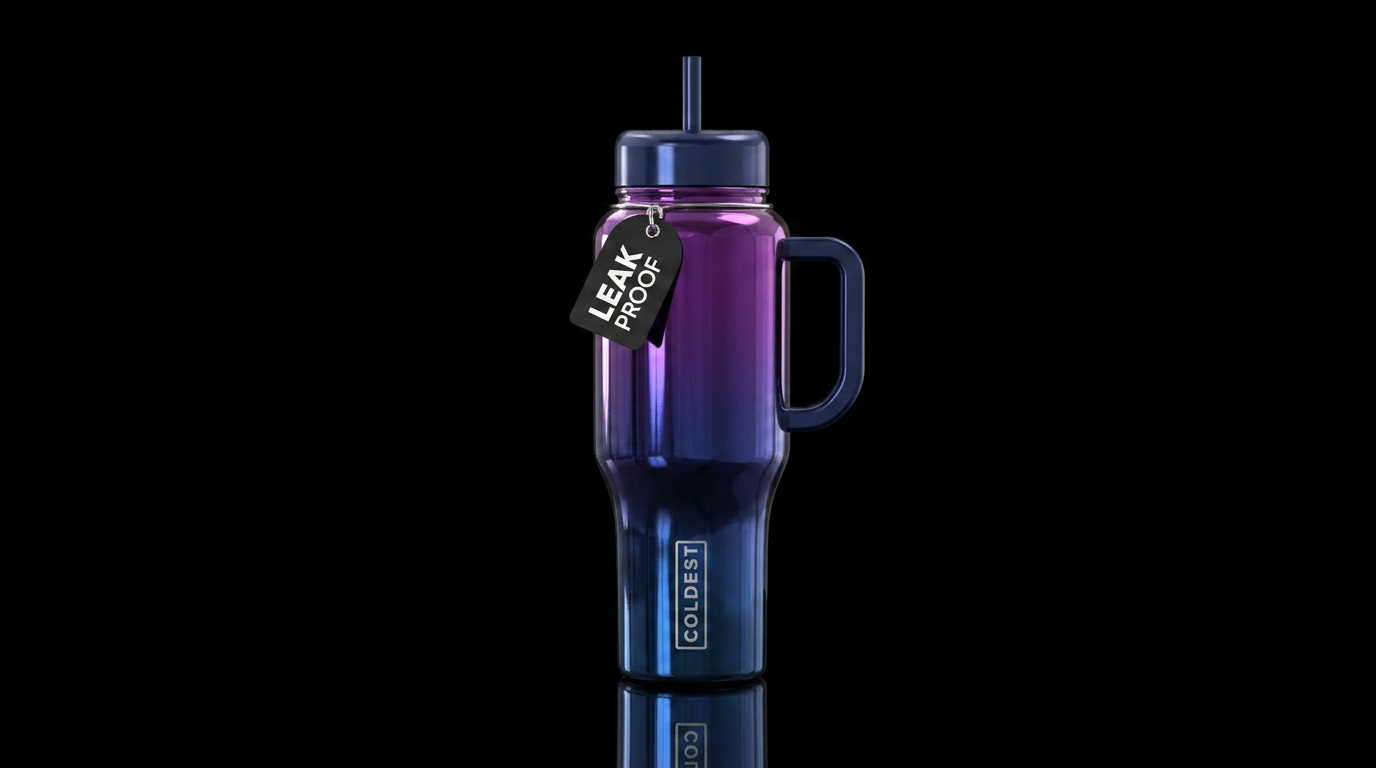 Deep Dark purple into dark blue ombre shiny water bottle design