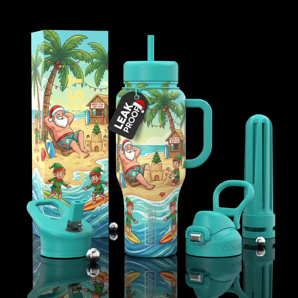 Christmas vacation to the beach water bottle design