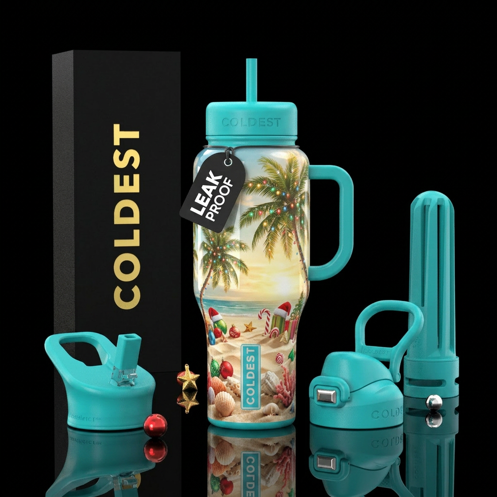 Christmas vacation to the beach water bottle design