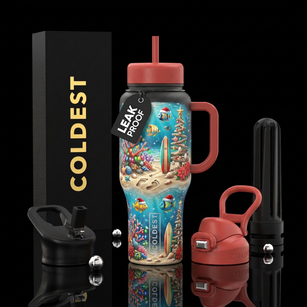 Christmas at the beach water bottle design