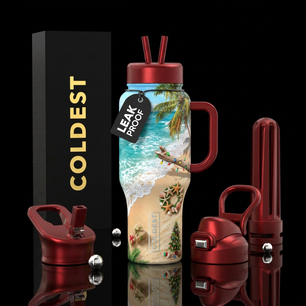 Christmas at the beach water bottle design
