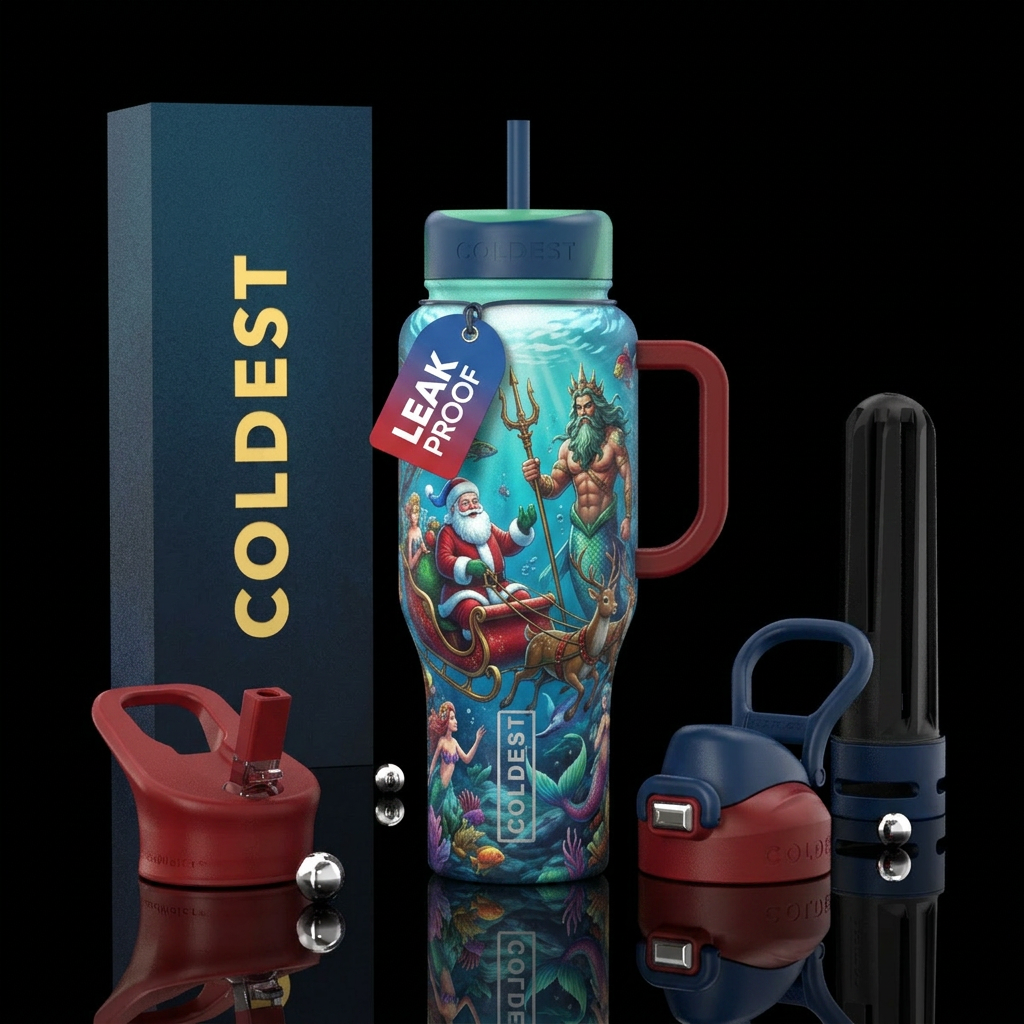 Santa and king Triton water bottle design