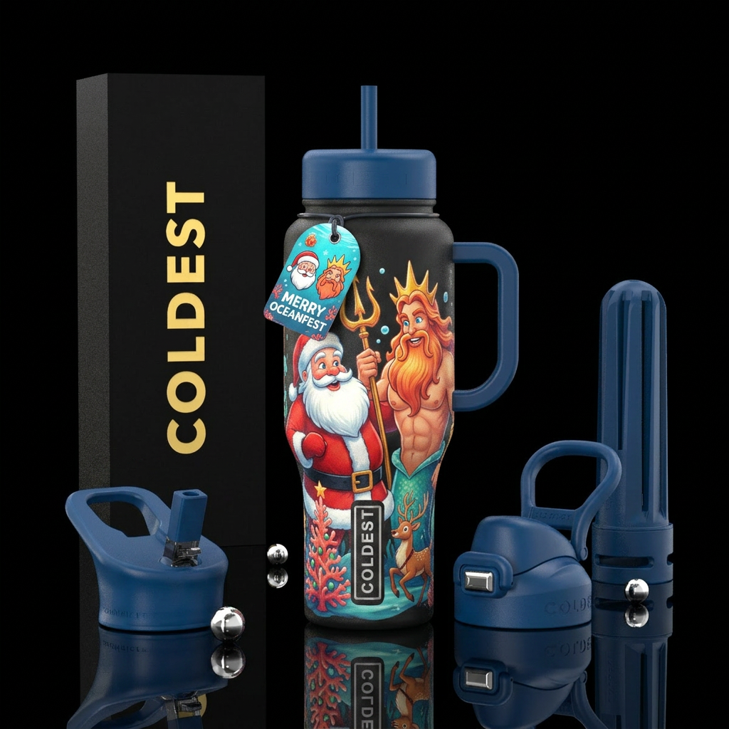Santa and king Triton water bottle design