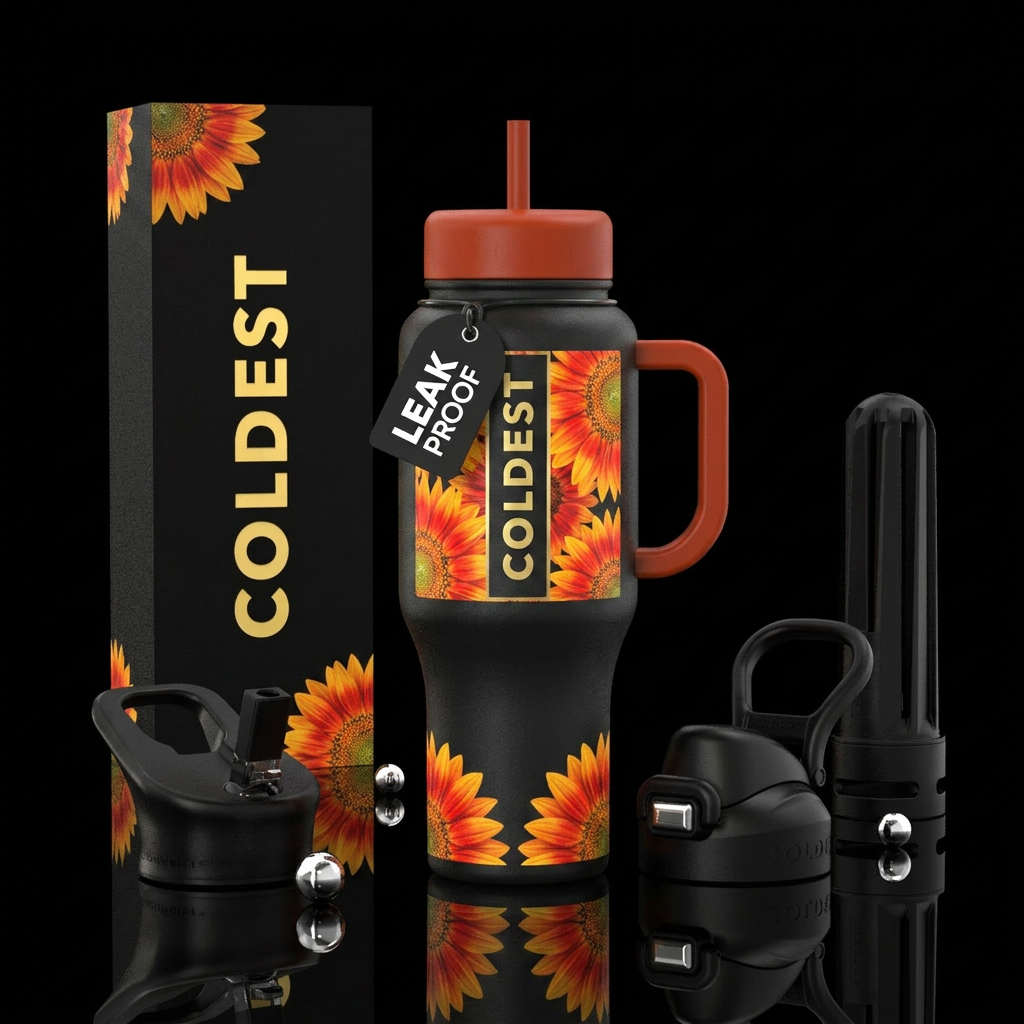 Orange and red Sunflowers water bottle design
