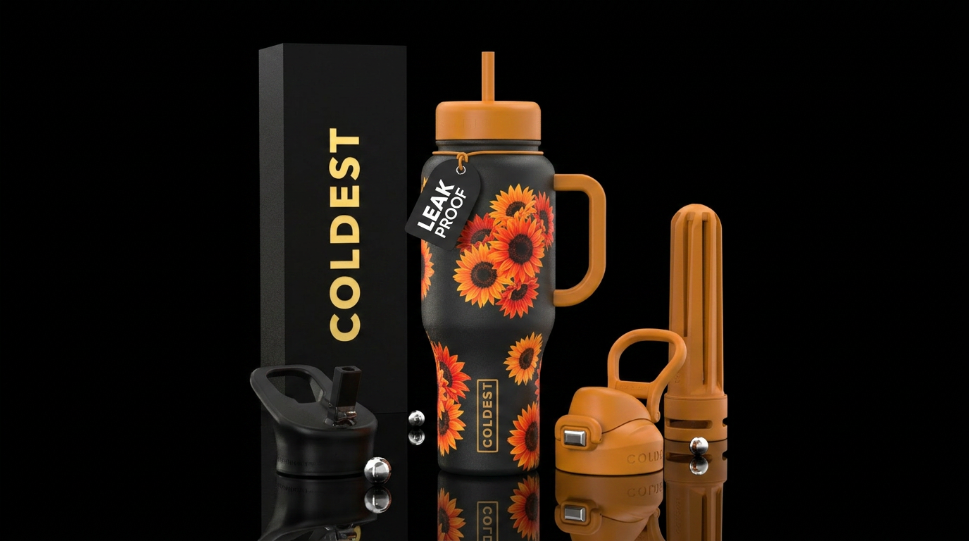 Orange and red Sunflowers water bottle design