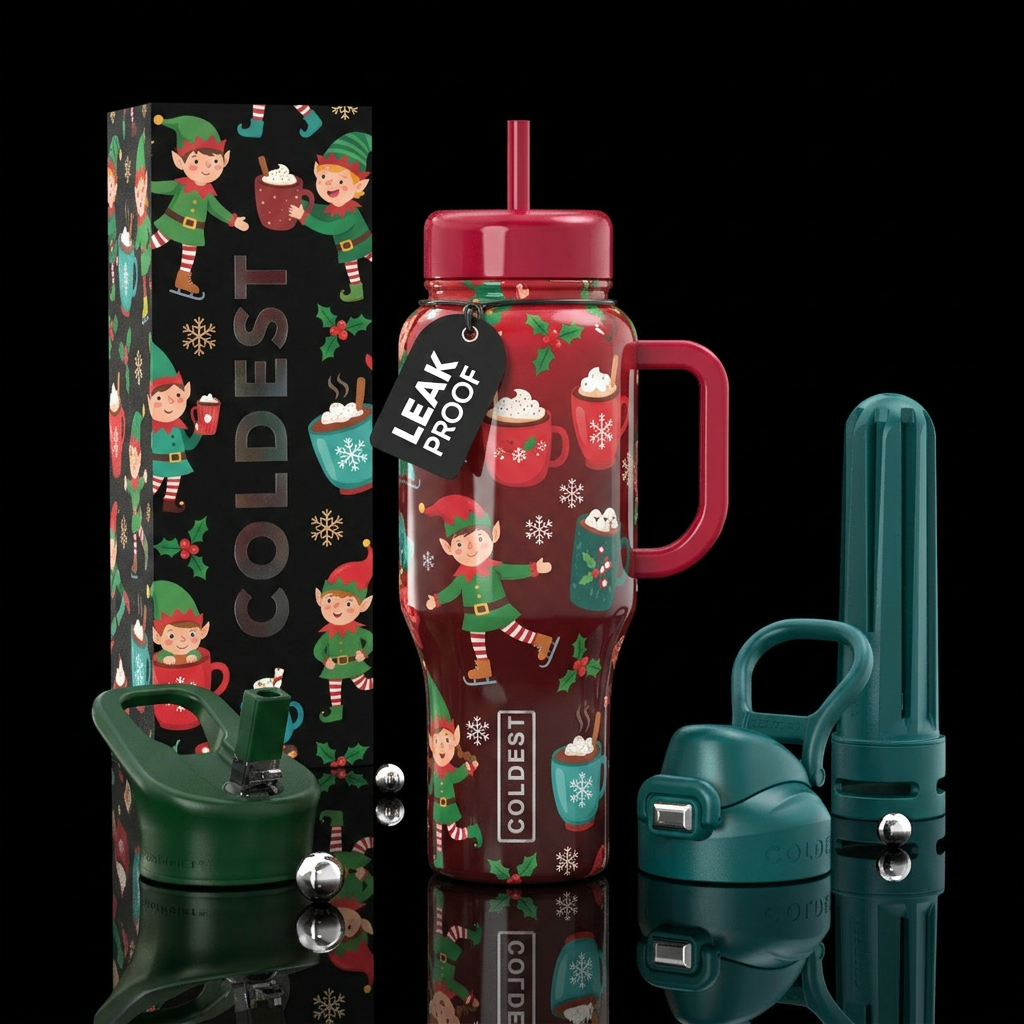 Elves and hot cocoa Christmas designs water bottle design