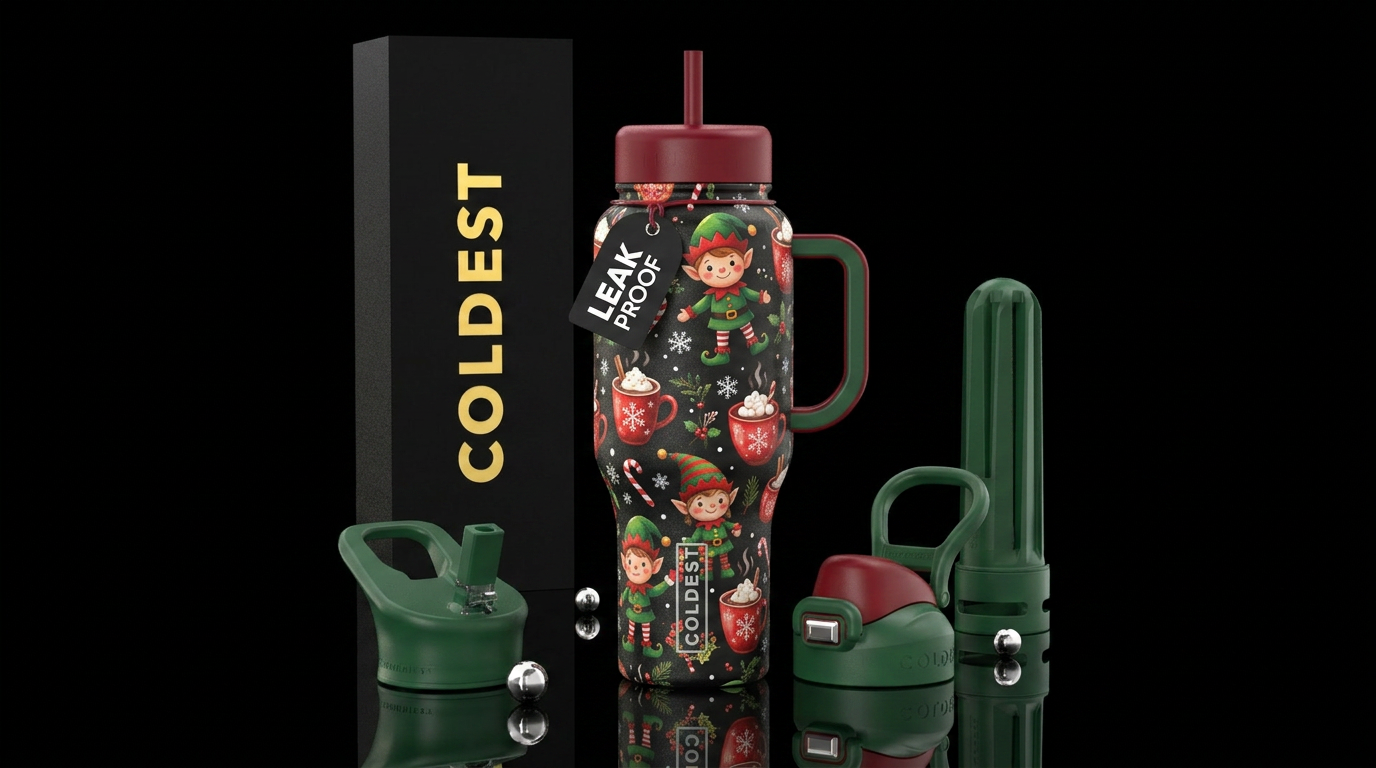 Elves and hot cocoa Christmas designs water bottle design