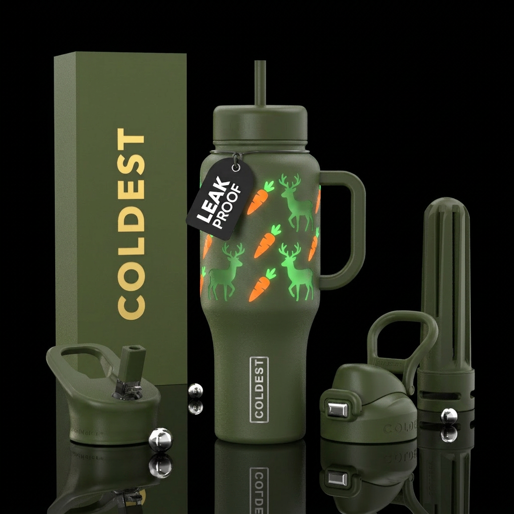 Reindeer and carrots Christmas design glow in the ... water bottle design