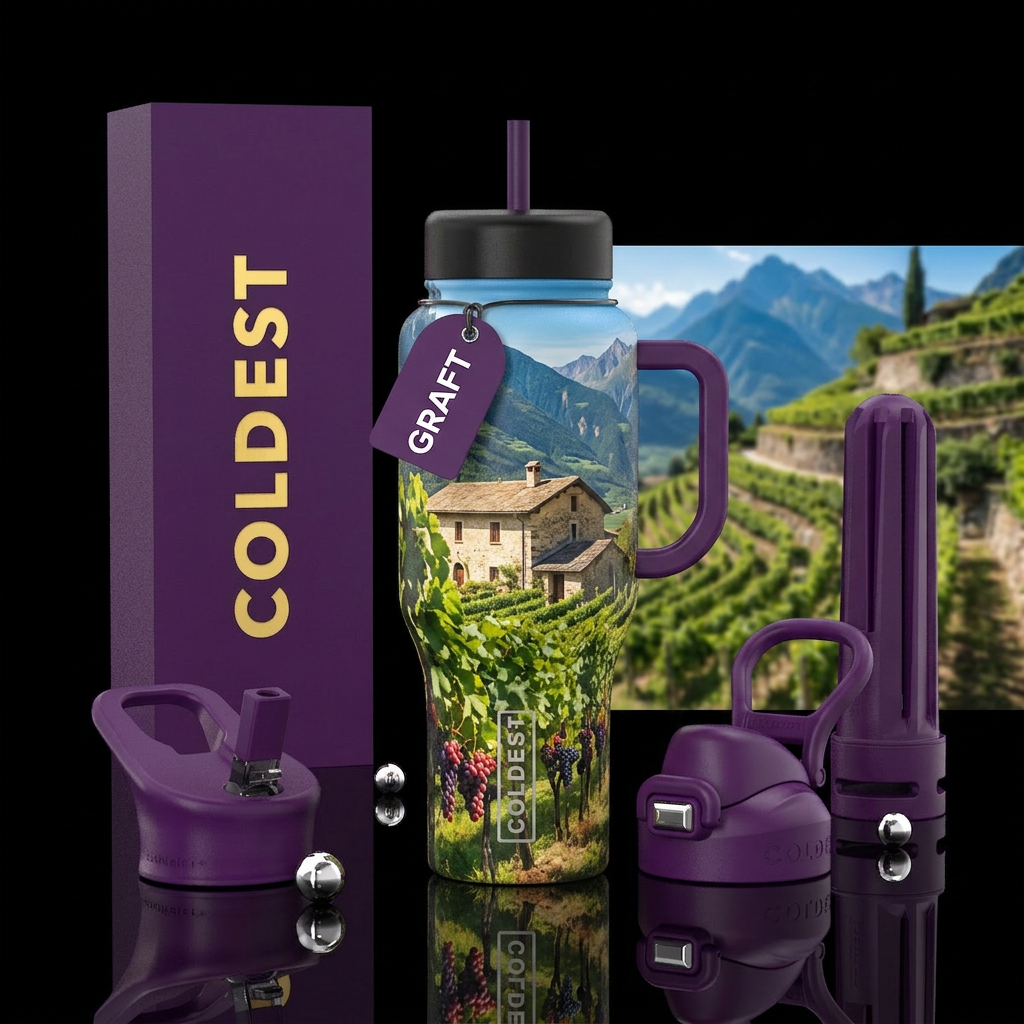 Grape vine outside house in Italy on a mountain water bottle design