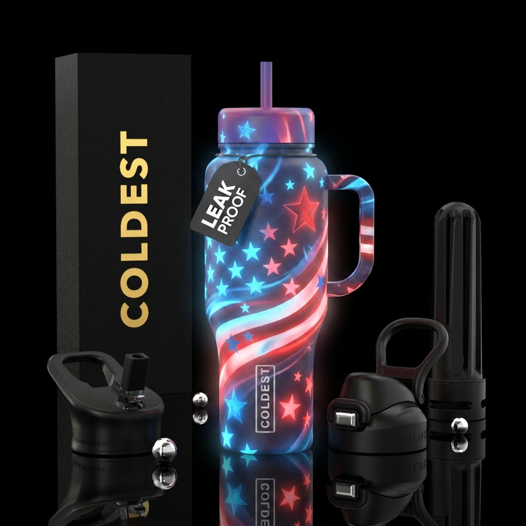 Patriotic glow in the dark water bottle design