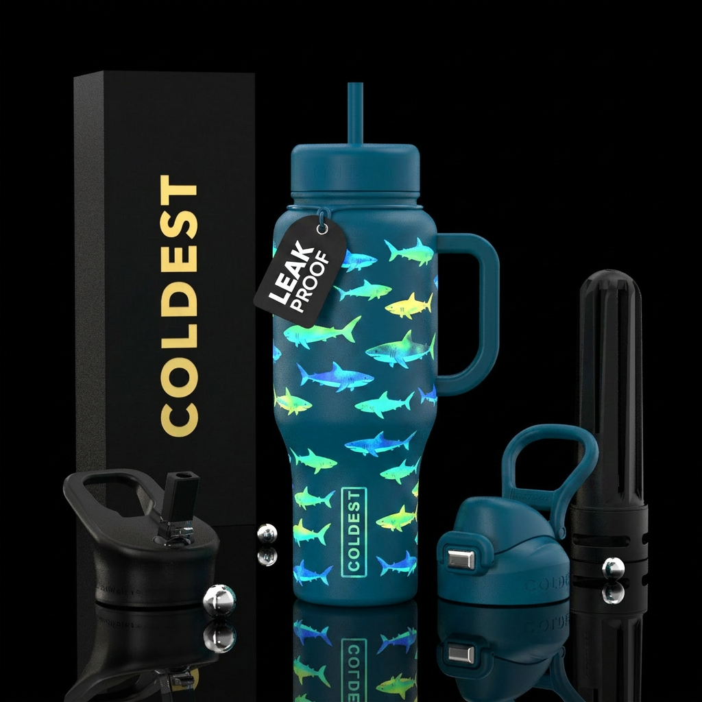 Glow in the dark sharks water bottle design