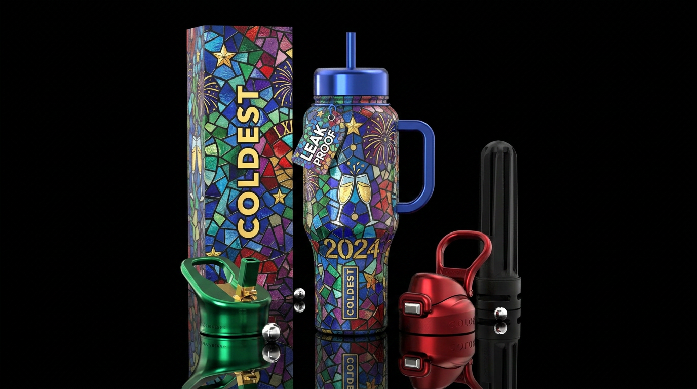 Mosaic new years stained glass luxury design water bottle design