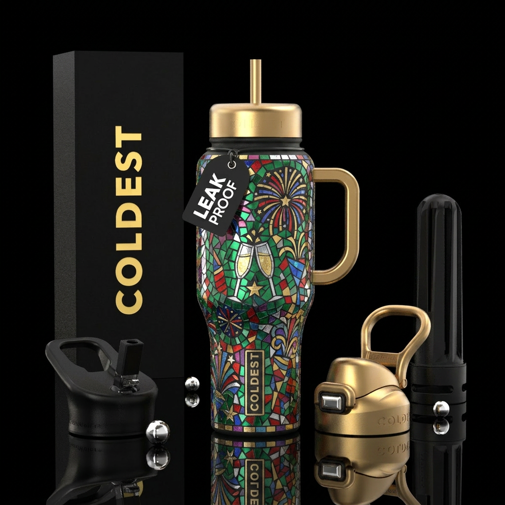 Mosaic new years stained glass luxury design water bottle design