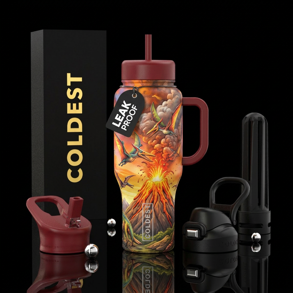 Pterodactylus colorful volcano erupting water bottle design