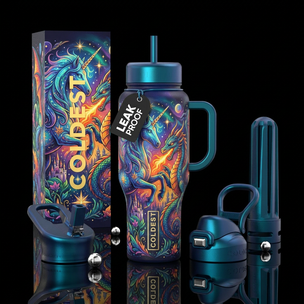 Unicorn and dragon water bottle design