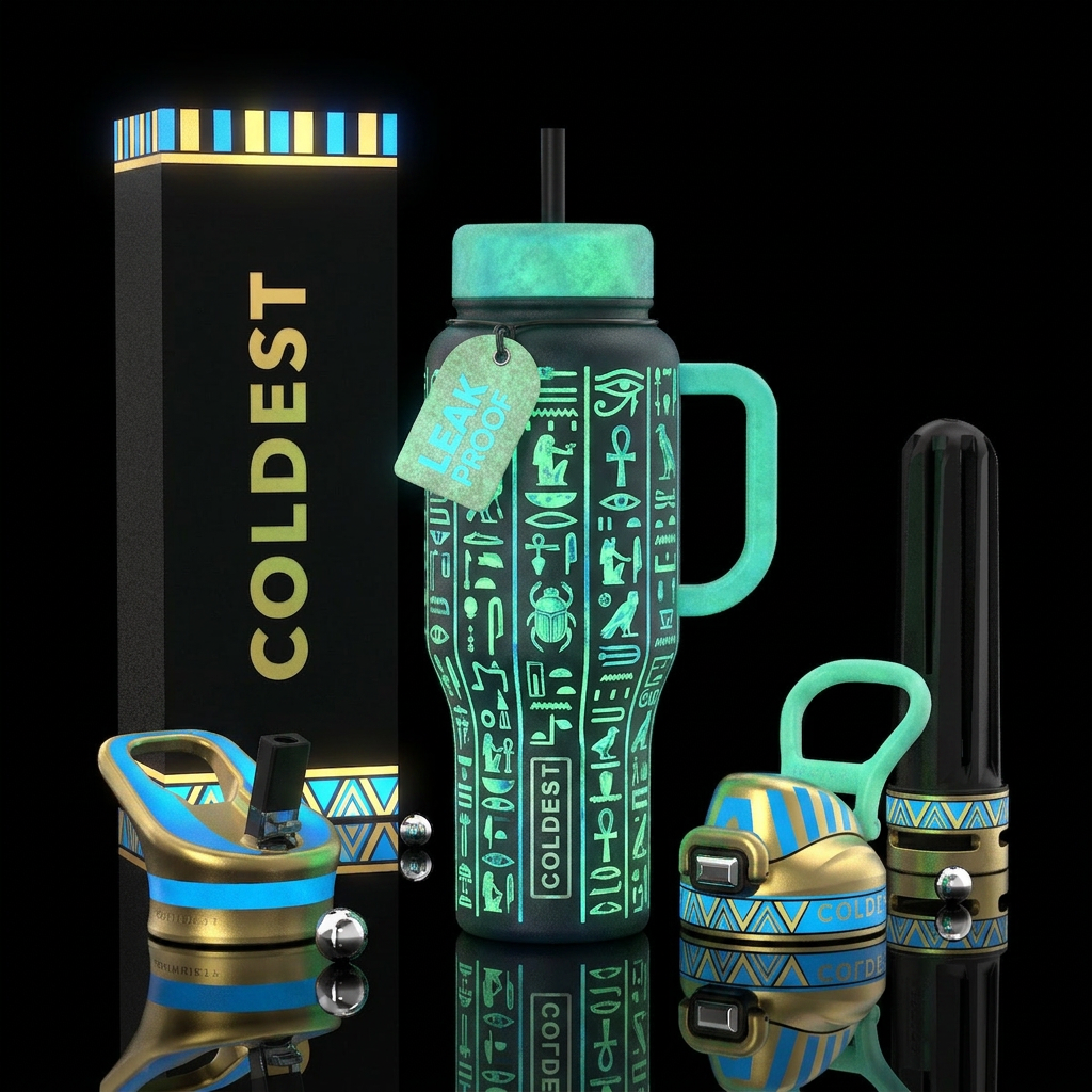 Ancient Egyptian glow in the dark water bottle design