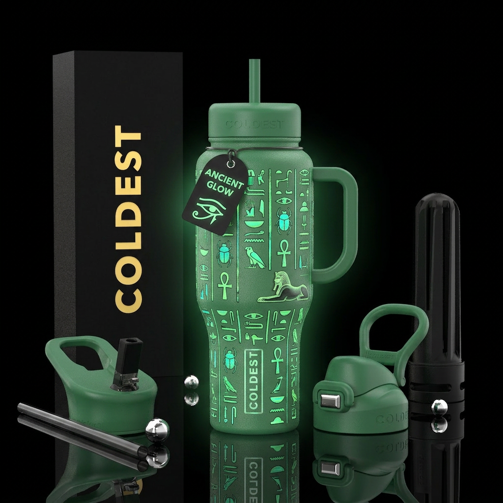 Ancient Egyptian glow in the dark water bottle design