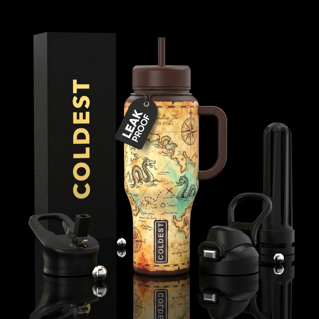 Pirate map water bottle design