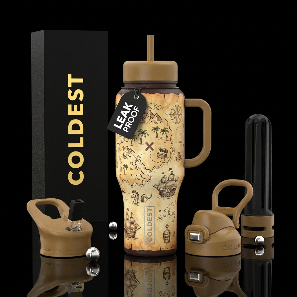 Pirate map water bottle design