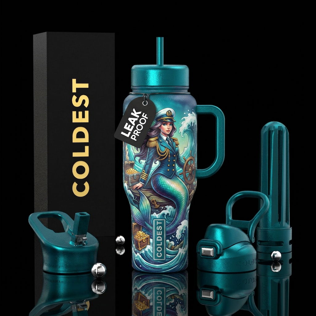 Mermaid captain water bottle design