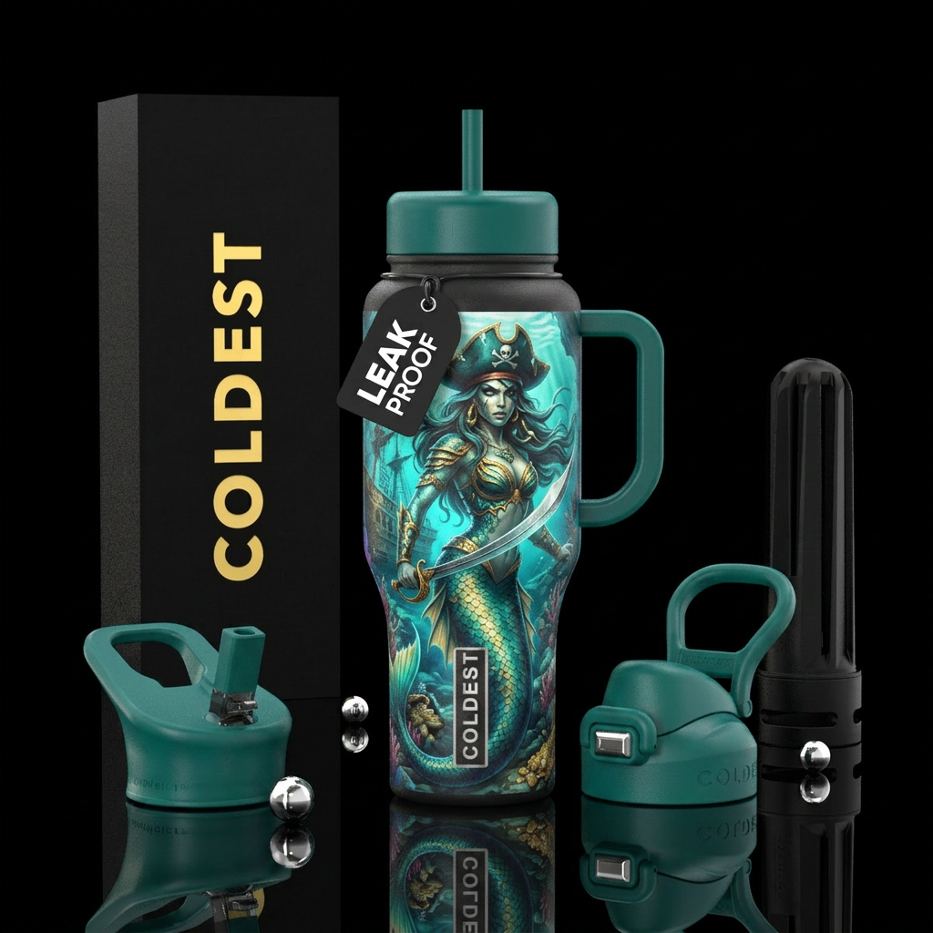 Mermaid pirate water bottle design